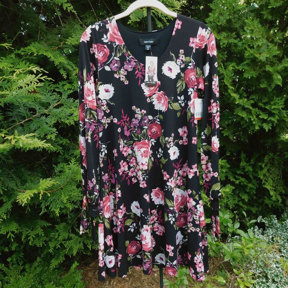 Karen Kane Cherry Blossom Tie-Sleeve V-Neck Floral Dress NWT